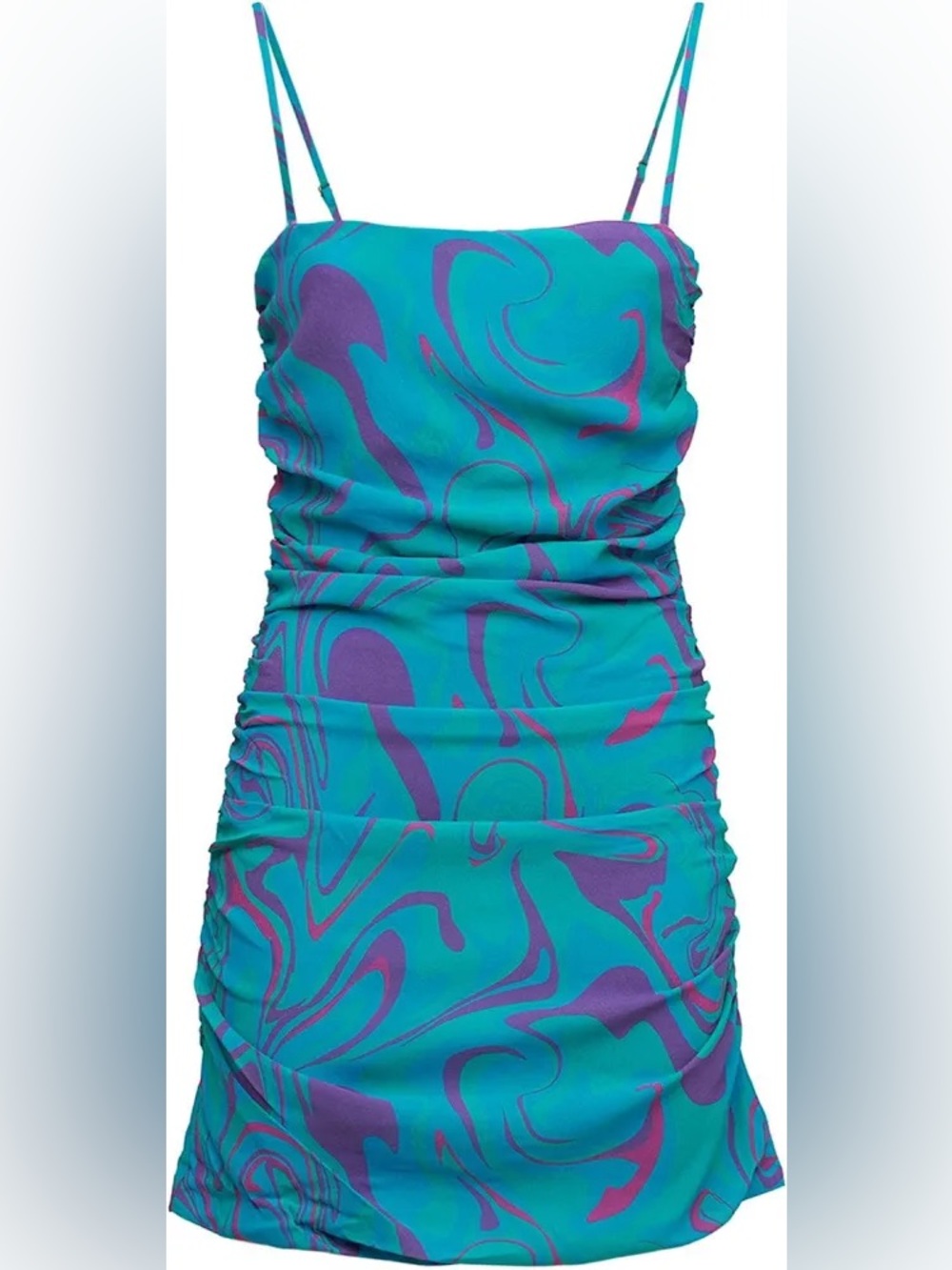 WeWoreWhat Ronnie Dress M Ocean Blue Multi Ruched Abstract Mini Revolve
